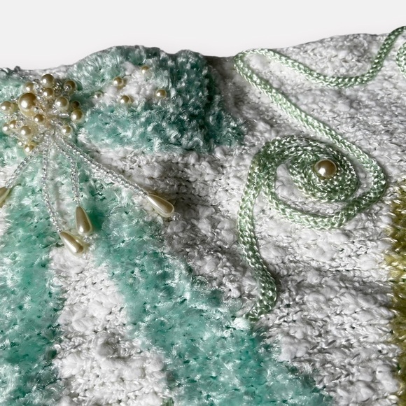 80s Jaclyn Smith Mint Green Beaded Sweater Pastel Pearls Grannycore Barbiecore M - Picture 8 of 15